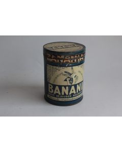 Boîte chocolat cacao ronde tôle lithographiée BANANIA bleue