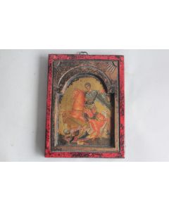 Icône orthodoxe bois sculpté Saint Démétrios de Thessalonique