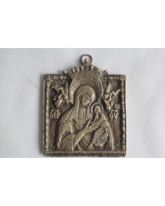 Ancienne icône orthodoxe bronze Vierge à l'enfant