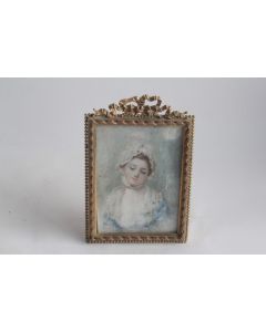 Peinture miniature ivoire Portrait Femme Julia Bidault d'après Greuze
