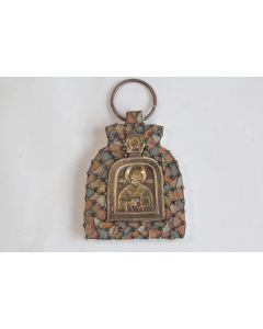 Ancienne Icône Médaille orthodoxe russe bronze Saint Nicolas