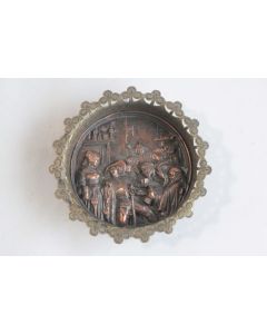 Médaillon Bas relief cuivre Taverne Joueurs de cartes XIXe siècle