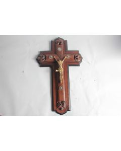 Crucifix mural bois sculpté Christ sur croix XIXe siècle