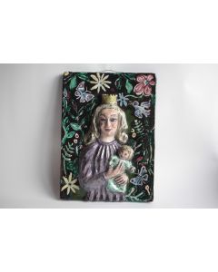 Bas relief Terre cuite émaillée Vierge à l'enfant