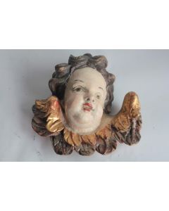 Ancien Putti tête d'ange bois polychrome et doré