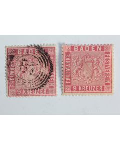 Timbres Allemagne Bade 9k fond ligné D13 1/2 obl 1861