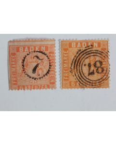 Timbres Allemagne Bade 6k fond ligné D13 1/2 obl 1861
