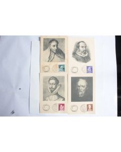 Lot 4 Cartes Maximum Litterateurs espagnols pub Marinol Dieppe 1954