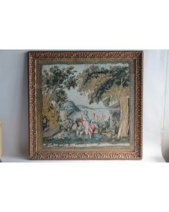 Tableau Broderie chenillée peinture soie Hoeth Lyon XIXe siècle