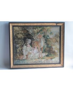 Tableau Broderie chenillée peinture soie XIXe siècle