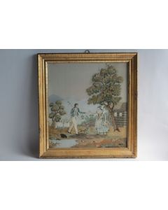 Tableau Broderie chenillée peinture soie XIXe siècle