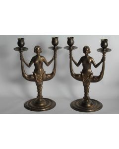 Paire de chandeliers Sirènes bronze