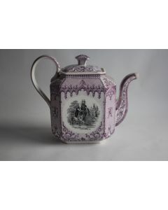 Ancienne Cafetière rectangulaire porcelaine Personnages illustres XIXe