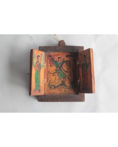 Icône orthodoxe triptyque bois peint Croix Copte Éthiopie