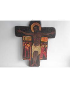 Icône orthodoxe peinte Croix Crucifixion Balkans