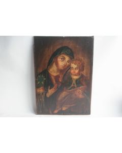 Icône orthodoxe Vierge à l'enfant Balkans XIXe siècle