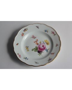 MEISSEN Assiette à dessert porcelaine Fleurs Papillons XIXe siècle