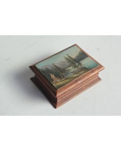 Boîte à timbres bois peint Paysage lacustre Montagne Suisse