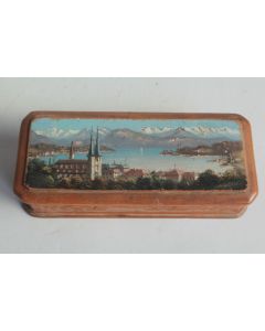 Boite à timbres bois peint paysage Souvenir Lucerne Alpes Lac Suisse
