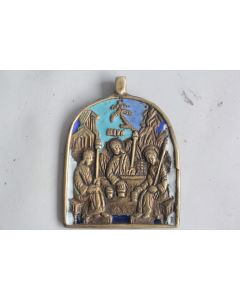Petite icône de voyage bronze émaillé L'Hospitalité d'Abraham