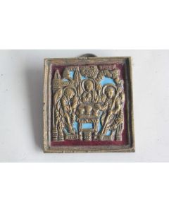 Petite icône de voyage bronze émaillé L'Hospitalité d'Abraham