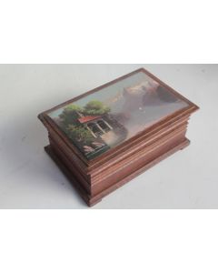 Boite bois peint paysage Souvenir Chapelle de Tell Alpes Lac Suisse