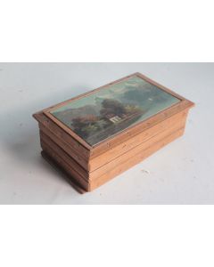 Boite bois peint paysage Lac de Thoune Alpes Suisse