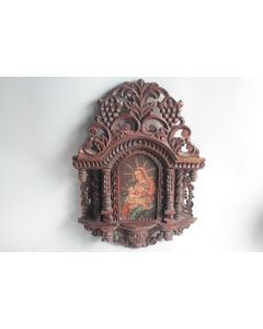 Ancien Retable bois sculpté Vierge à l'enfant Amérique latine