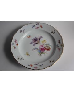 MEISSEN Assiette porcelaine Fleurs Papillons XIXe siècle