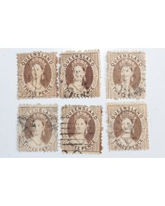 Timbres Colonie anglaise Queensland Victoria three pence 1869-1876