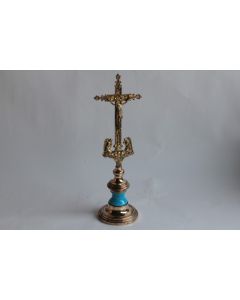 Crucifix Christ sur croix Angelots laiton porcelaine XIXe siècle