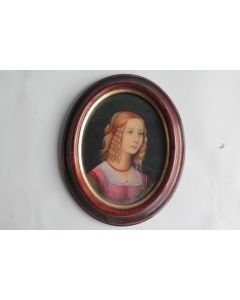 Peinture miniature Portrait Jeune fille d'après Domenico Ghirlandaio