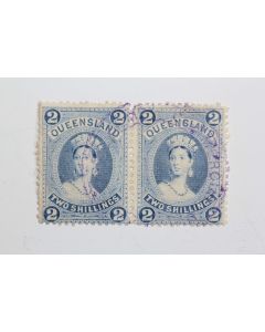 Timbres Colonie anglaise Queensland Victoria two shilling paire 1882