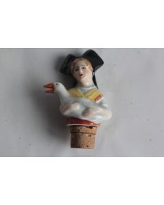Bouchon verseur porcelaine Jeune femme alsacienne avec oie Allemagne