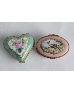 2 Boîtes pilulier porcelaine fleur et oiseau