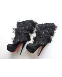 CHRISTIAN LOUBOUTIN Bottines à franges veau velours noir