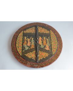Ancien Miroir rond bois et papier mâché Qajar Perse
