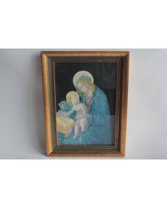 Icône dessin original rehaussé vierge à l'enfant XIXe