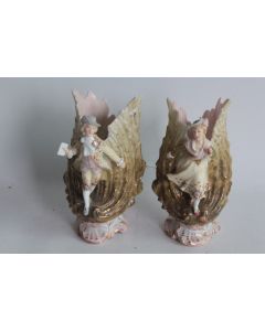 Paires Vases Coquillage Couple porcelaine Rudolstadt-Volkstedt Allemagne 
