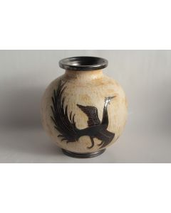 Grand vase grès Oiseau Roger GUERIN Bouffioulx Belgique