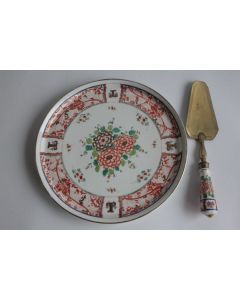 Plat à tarte porcelaine et pelle assortie peint main