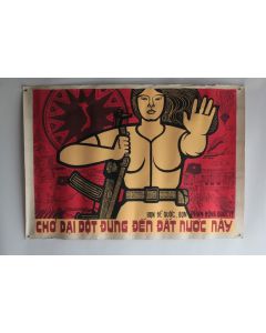 Affiche gouache propagande guerre Vietnam contre l'intervention international