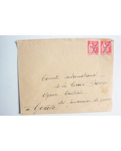 Enveloppe France croix rouge timbres par pair annulé