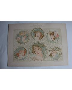 Estampe Portrait Médaillons Journal décoration Rene Beauclair 1900