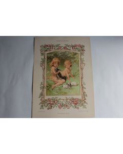 Estampe Enfants avec Lapins Journal décoration G. Sturm 1900