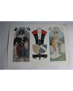 Estampe Page et noble dame Journal décoration Heinrich Comploj 1900