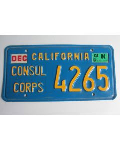 Plaque d'immatriculation Corps diplomatique Californie 1970