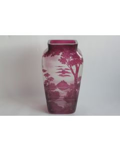 Vase verre émaillé Paysage 1900