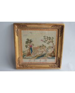 Tableau Broderie soie chenillée Berger et ses moutons XIXe siècle