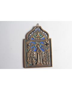 Icône bronze émaillé Protection de la Mère de Dieu Russie XIXe siècle